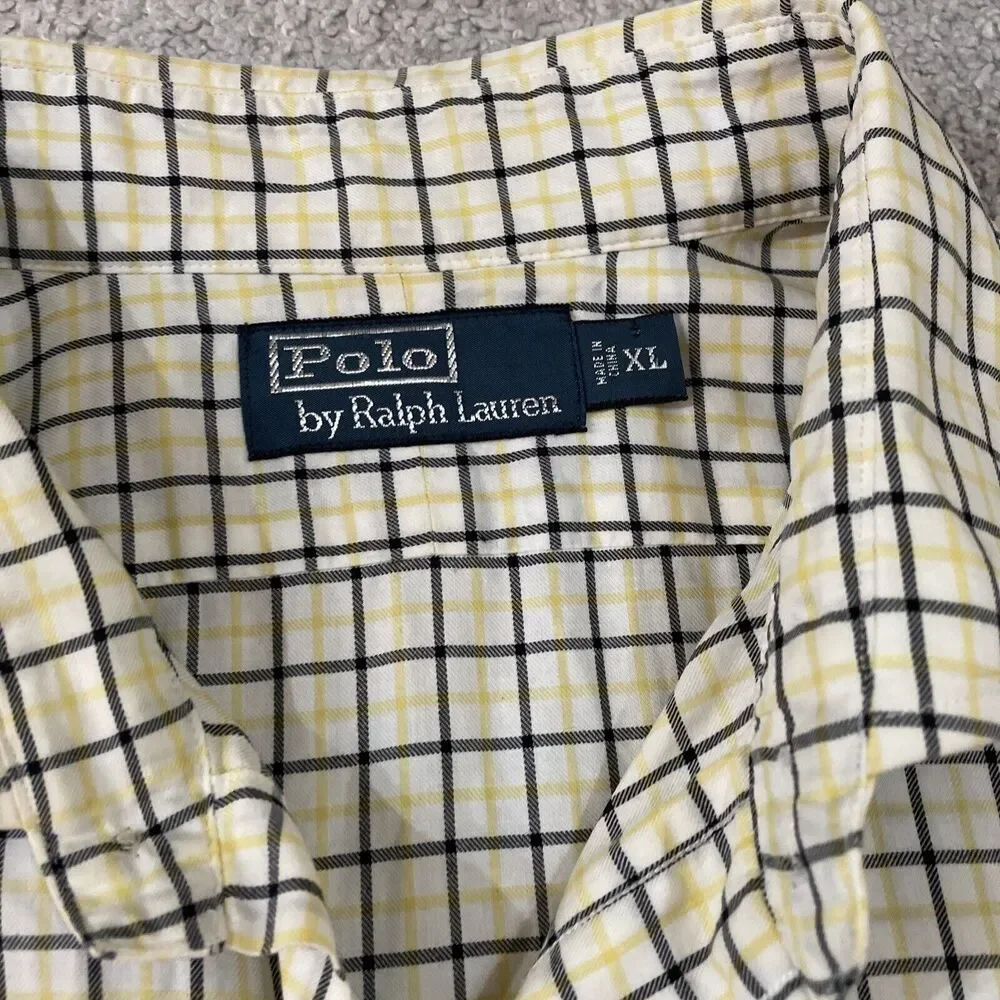Polo Ralph Lauren Button Up Shirt Mens Extra Large Plaid 100%‎ Cotton Yellow